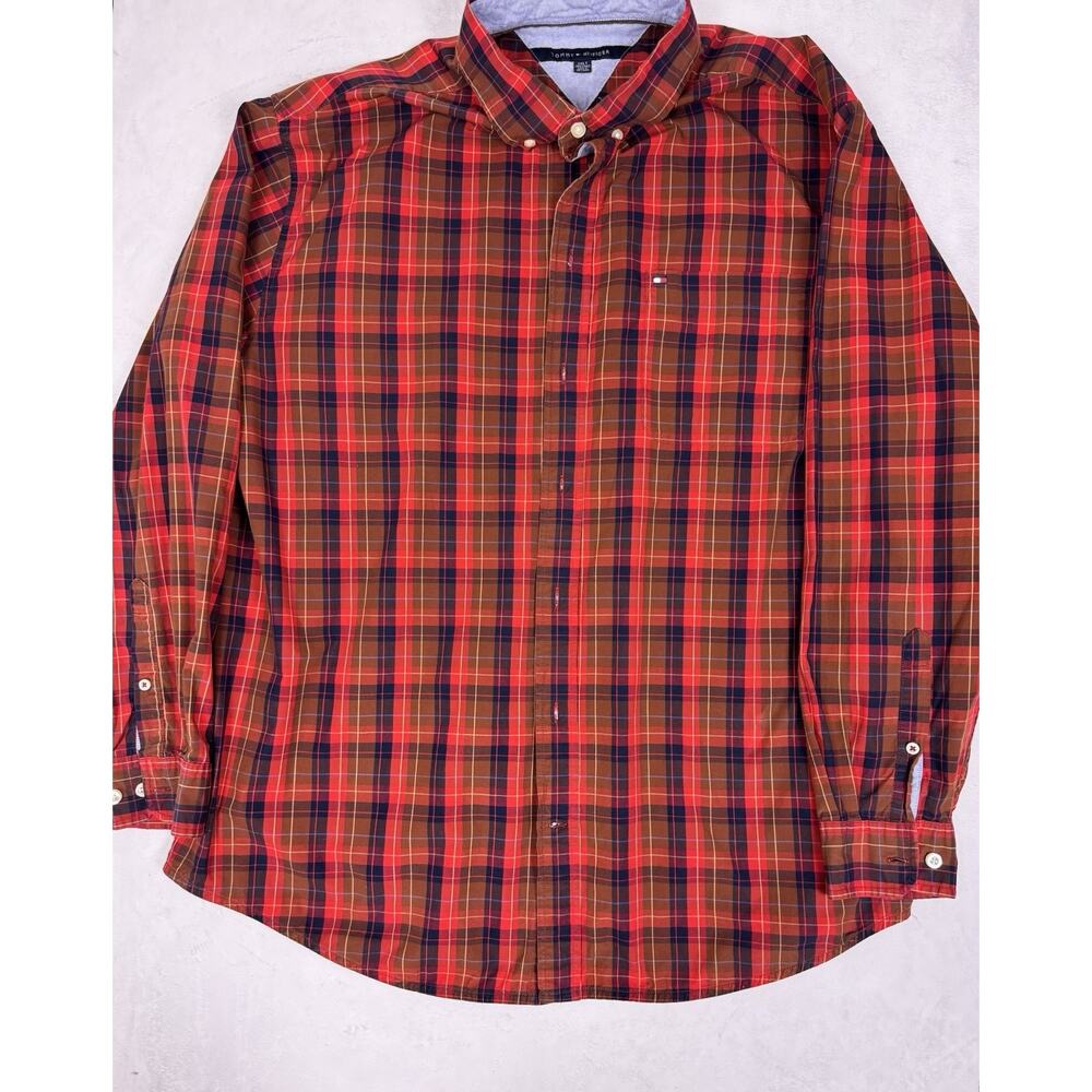 Tommy Hilfiger Shirt Mens Size XXL LT Red Plaid Button Down Long Sleeve